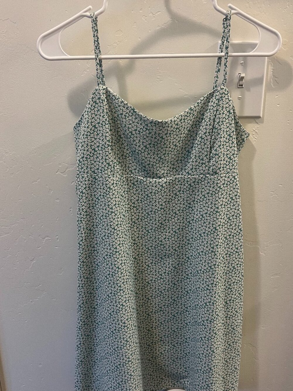 Altar'd State spaghetti strap mini dress green with white daisy print - Medium